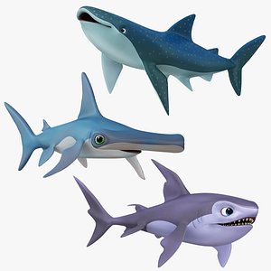 3D Cartoon Shark Collection model
