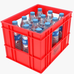 3D Red Plastic Crate with Bottles