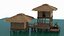Overwater Bamboo Huts with Connecting Deck and Raft
