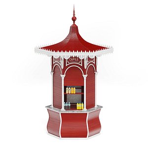 wooden red kiosk 3D