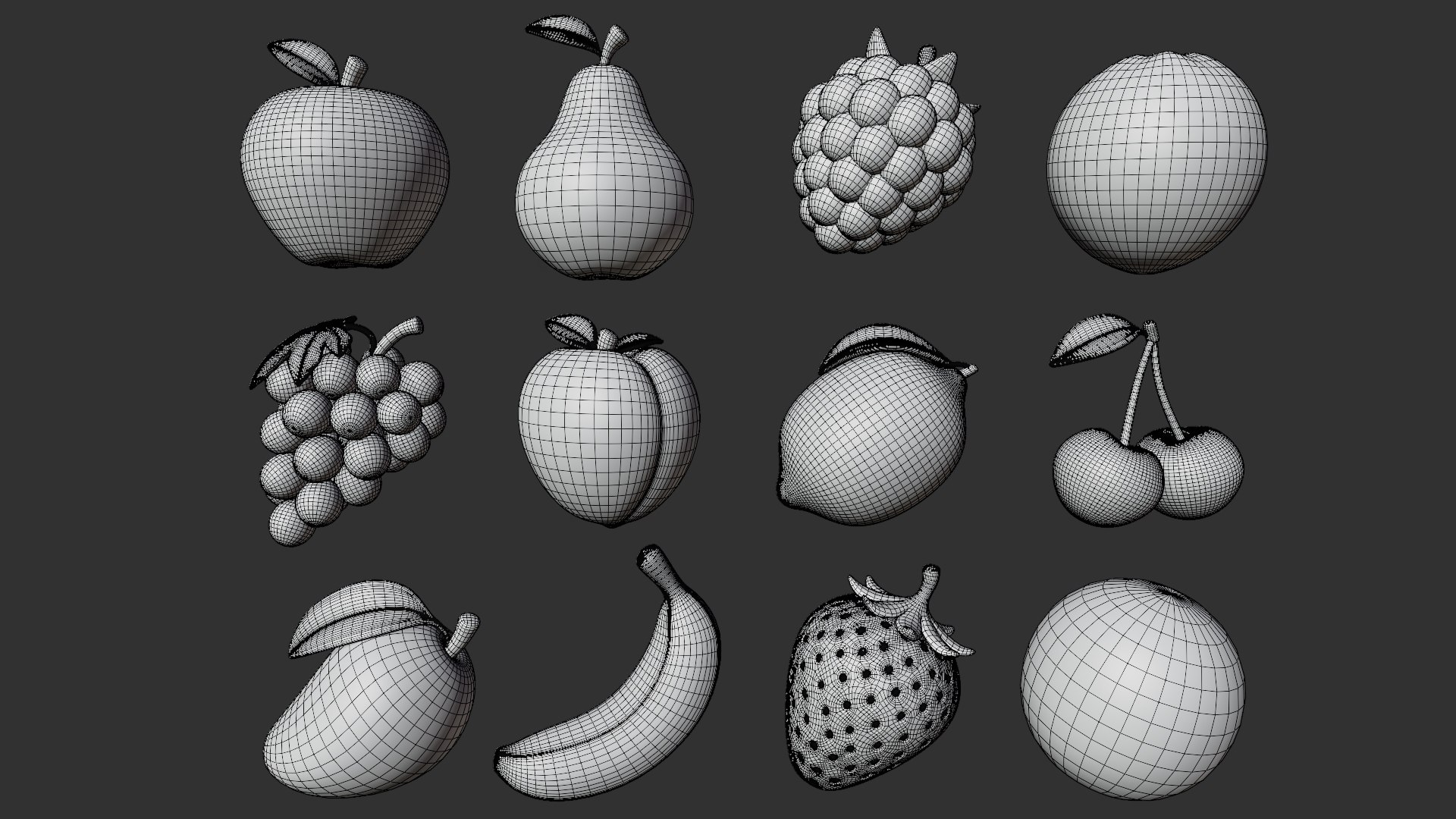 Stylized Fruits and Vegetables Pack 3D model https://p.turbosquid.com/ts-thumb/cg/dU20PM/RN/wireframe_fruits/jpg/1746209672/1920x1080/fit_q87/18f22312d2137e66a131cceeb24fd981ddc4584d/wireframe_fruits.jpg