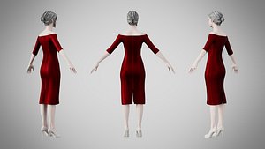 Dress 14 Burgundy Velvet 3D