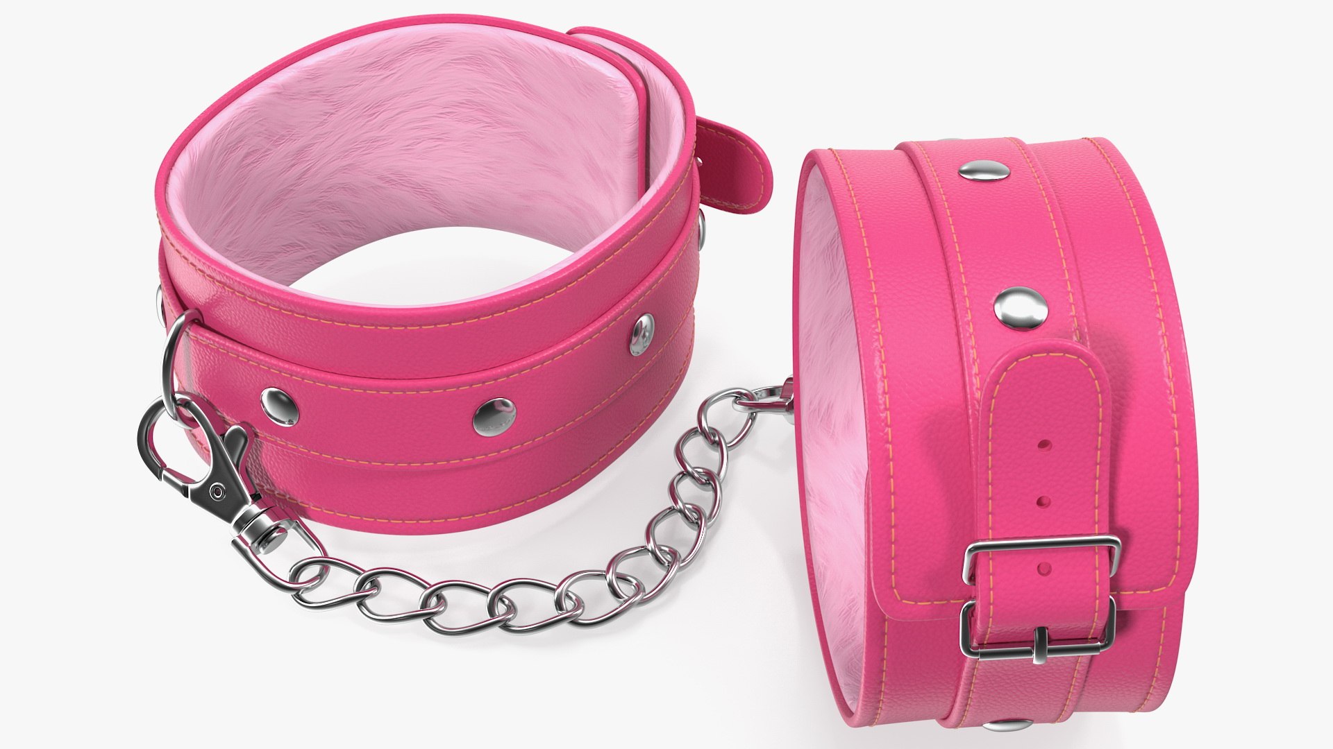 Pink Leather Wrist Cuffs 3D model preview