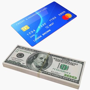 3D credit card money bills