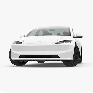 Tesla Model 3 2024 White Rigged for Cinema 4D 3D model