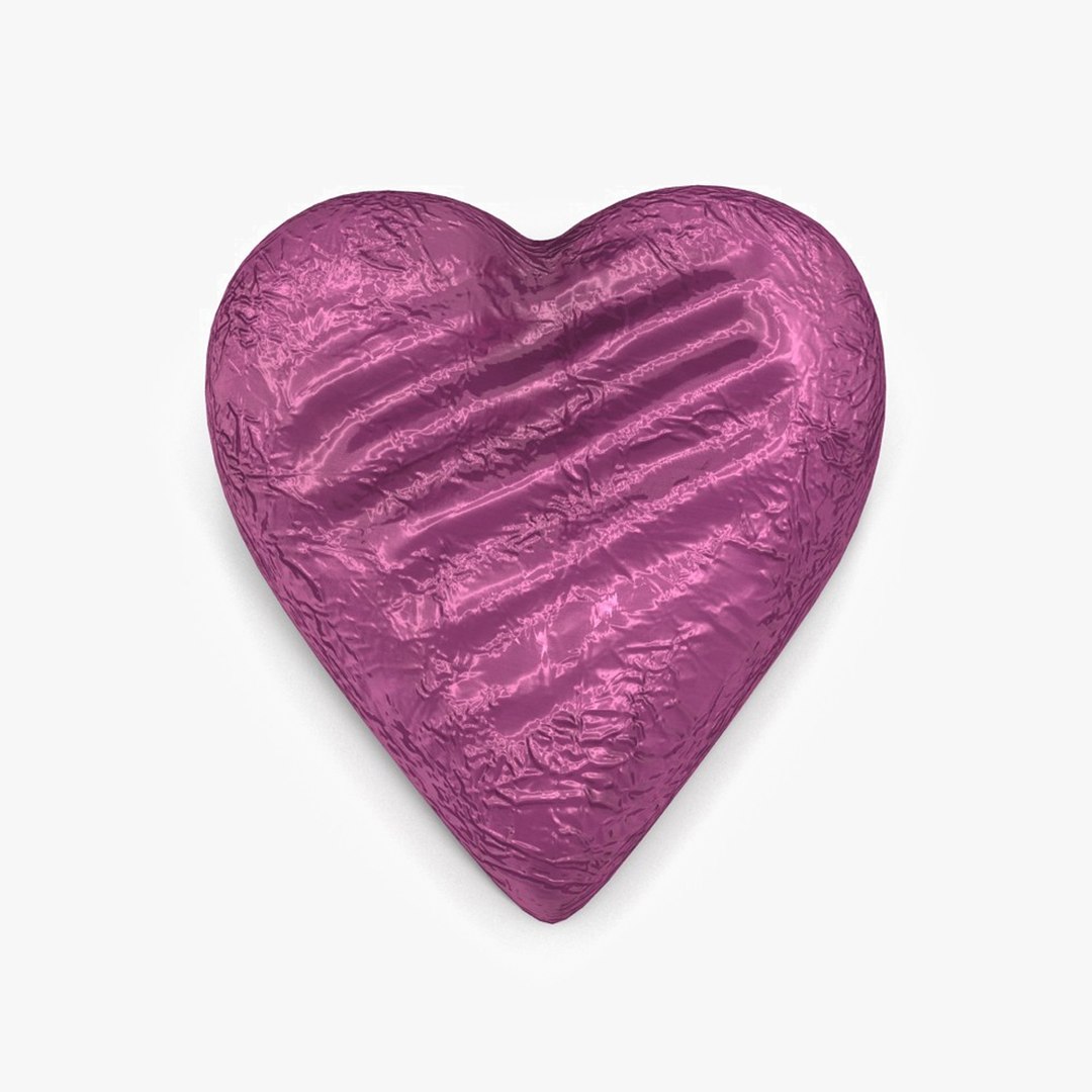 Chocolate Candy Heart in Purple Foil 3D Model 3D model preview