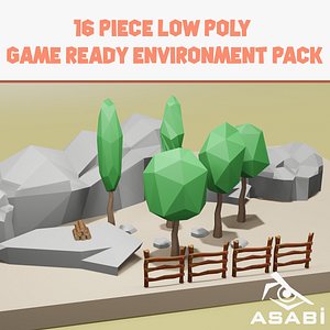 Low Poly Game Ready Cartoon Environment Pack Tree - Rock - Grass - Fence - Woodpile