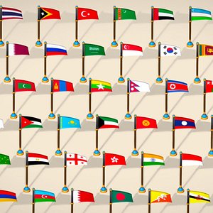 Asia Countries Flags Pack - Toon Style Low Poly Pack