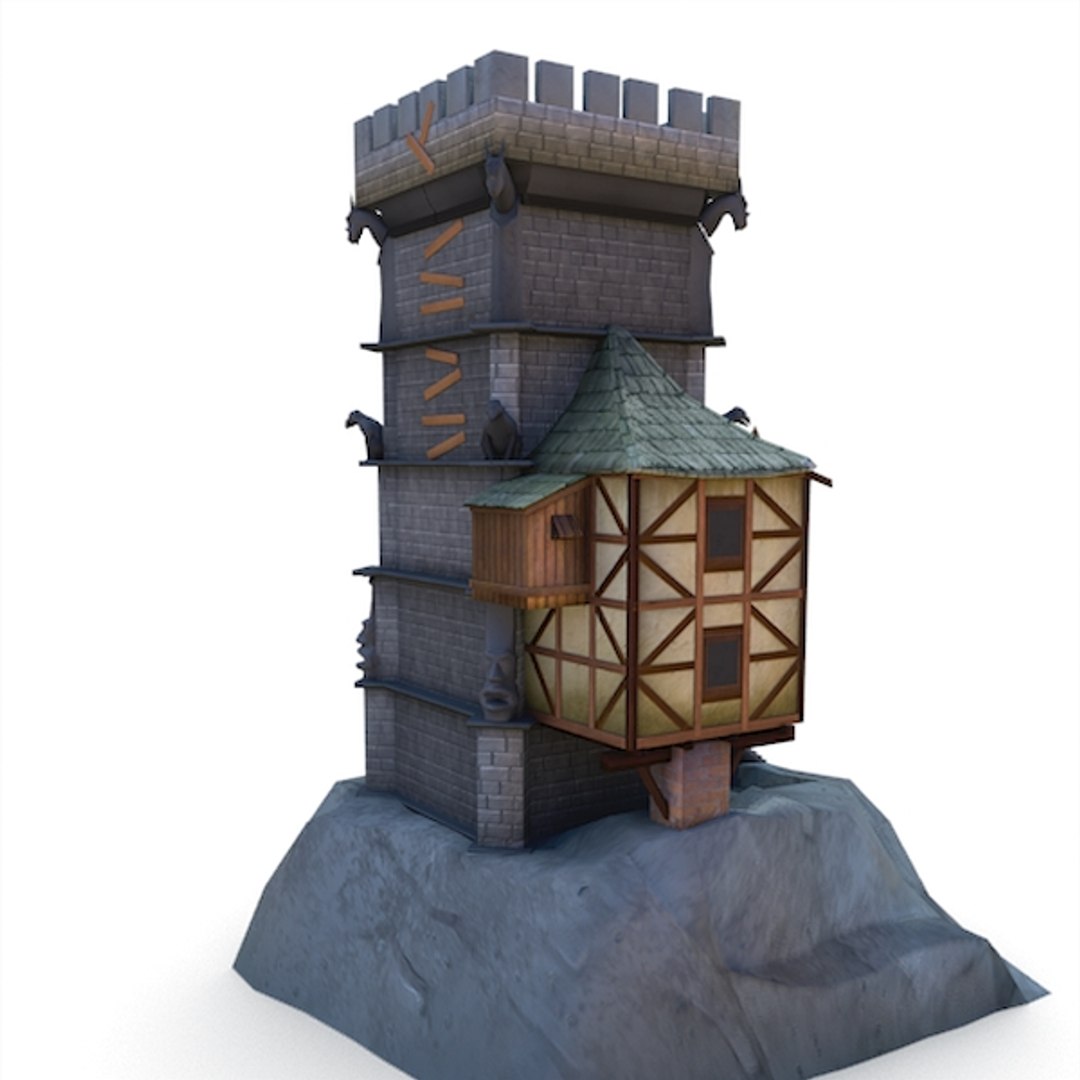 3d medieval wizard tower buildings model