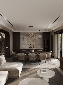 3D LIVING ROOM and KITCHEN Interior Scene