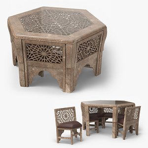 3D model Vintage Dining Table and Chairs with Arabesque Carvings
