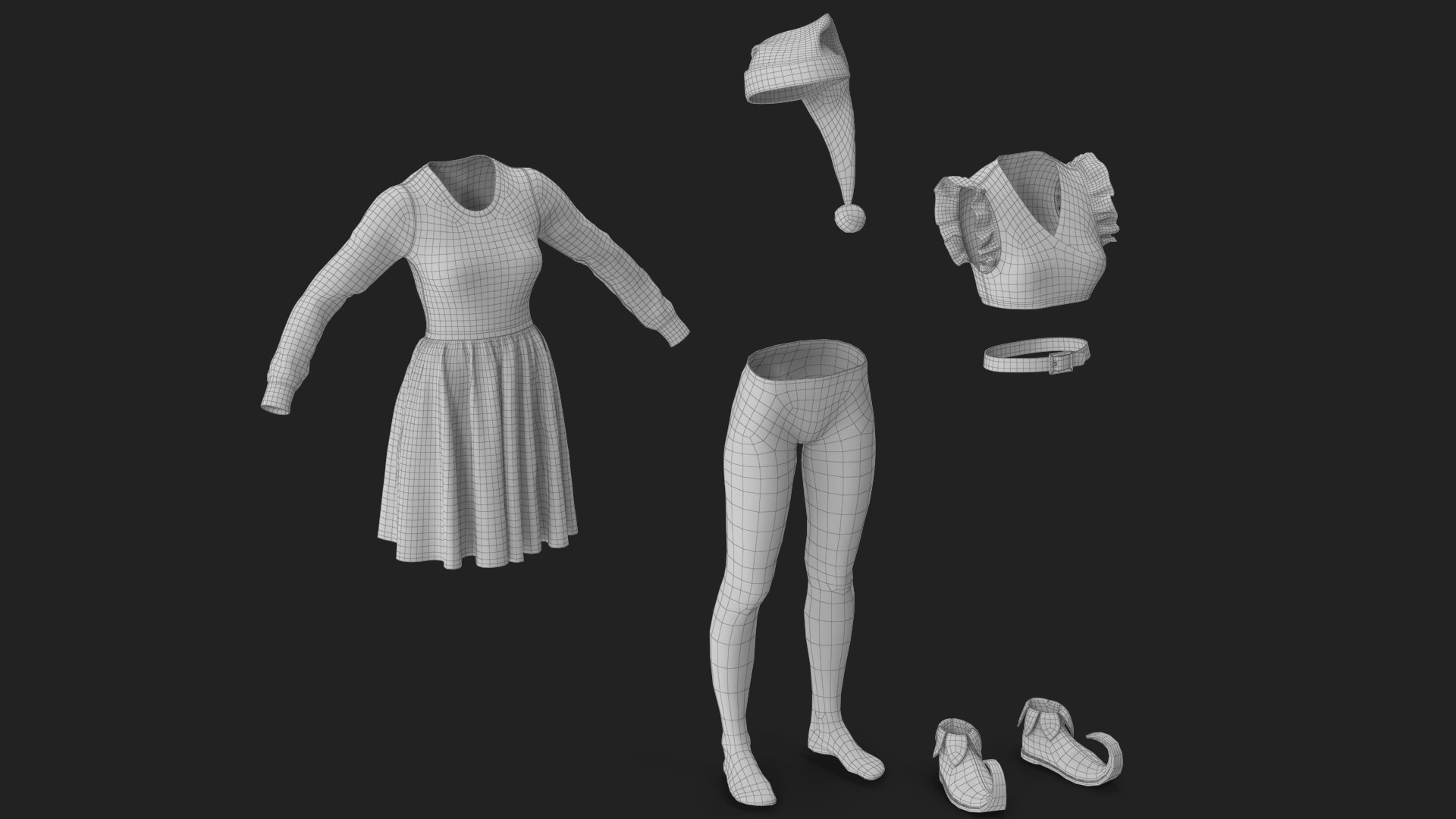 Christmas Elf Costume Female 3D https://p.turbosquid.com/ts-thumb/cj/JESM9f/DT/wireframe_06/jpg/1754545946/1920x1080/fit_q87/680a2f57432664169495bbbc72022fa28fff132b/wireframe_06.jpg