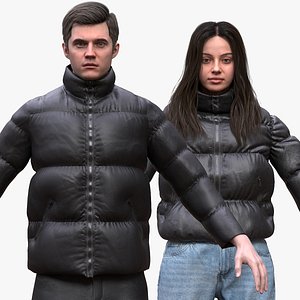Woman and Man in Puffer Pants Boots Collection 3D model