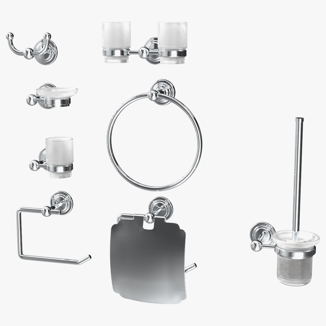 Small Wall Bathroom Accessories Set Chrome 3D model preview