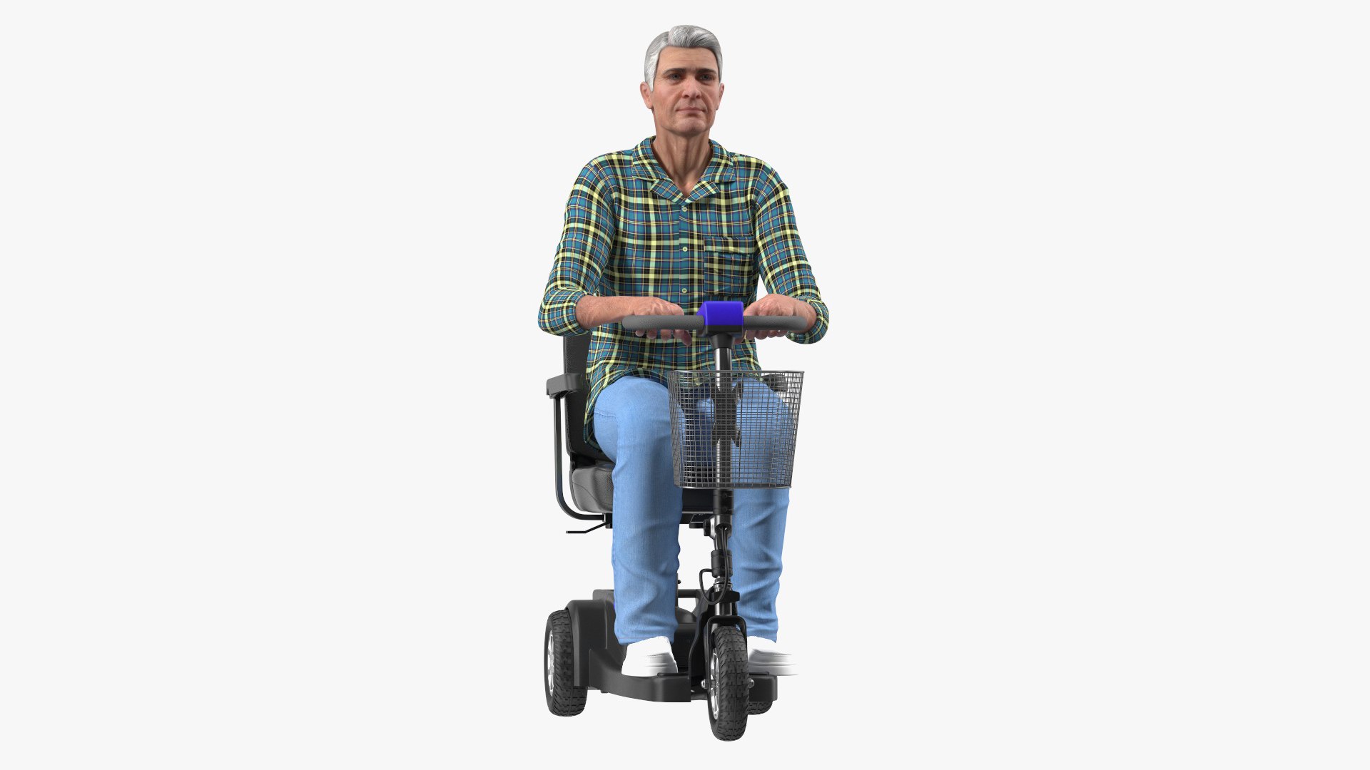 Elderly Man on Electric Wheelchair Rigged for Maya 3D model preview