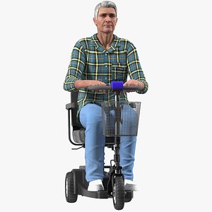 Elderly Man on Electric Wheelchair Rigged for Maya 3D