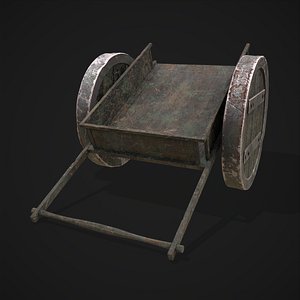 Wooden Cart Metal wheeled 3D model