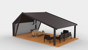 Wooden Picnic Shelter 01 3D model 3D model