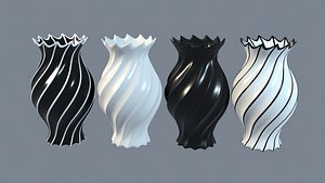 Vases porcelain black and white collection 3D