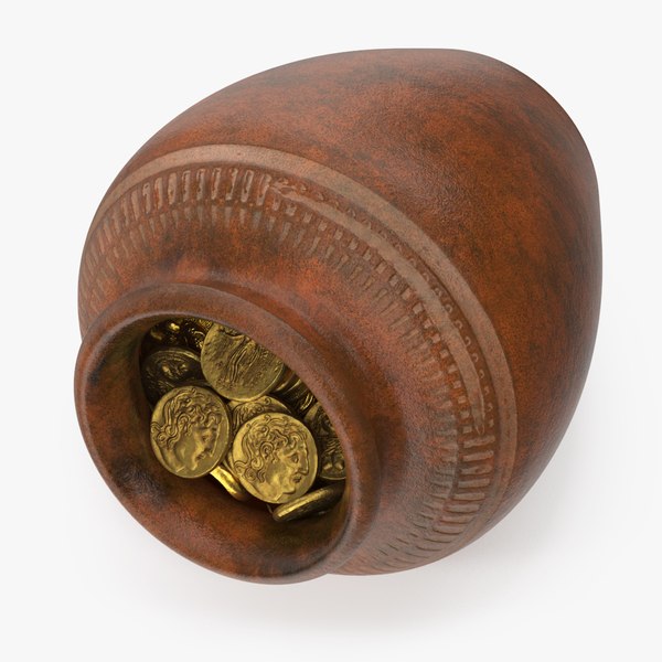 Old Clay Pot Full of Gold Coins 3D model