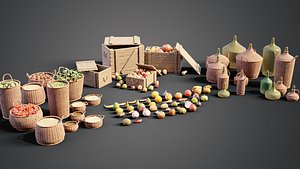 Medieval market container props 3D