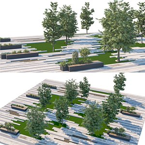 Modern Urban Plaza with Staggered Stone Paving 3D model