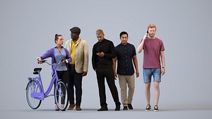 Basics0692 - A set containing 5 models of male and female adults walking in casual attire in public 3D