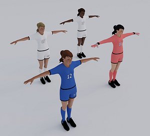 3D Female Soccer Players Pack - Rigged model