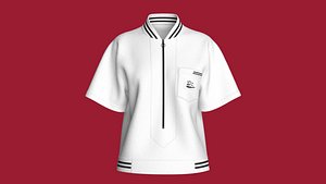 3D Girls White Short Sleeve Zip Jacket With Patch Pocket