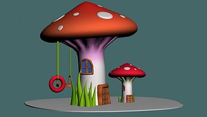 3D Cartoon toadstool mushroom model