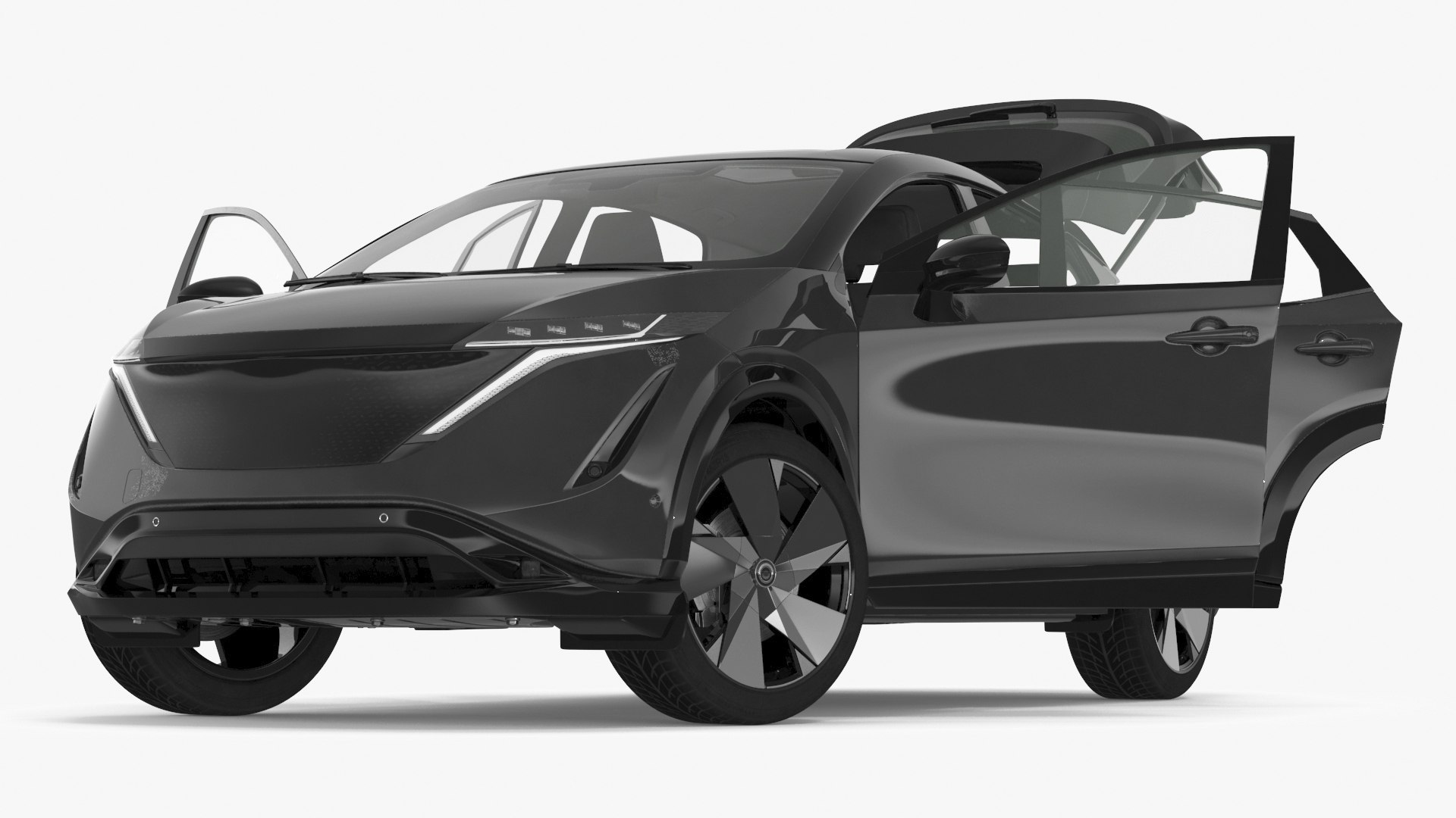 Modern Electric SUV Black Rigged for Cinema 4D 3D model preview