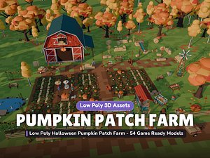 Low Poly Halloween Pumpkin Patch Farm - 54 Game Ready Models