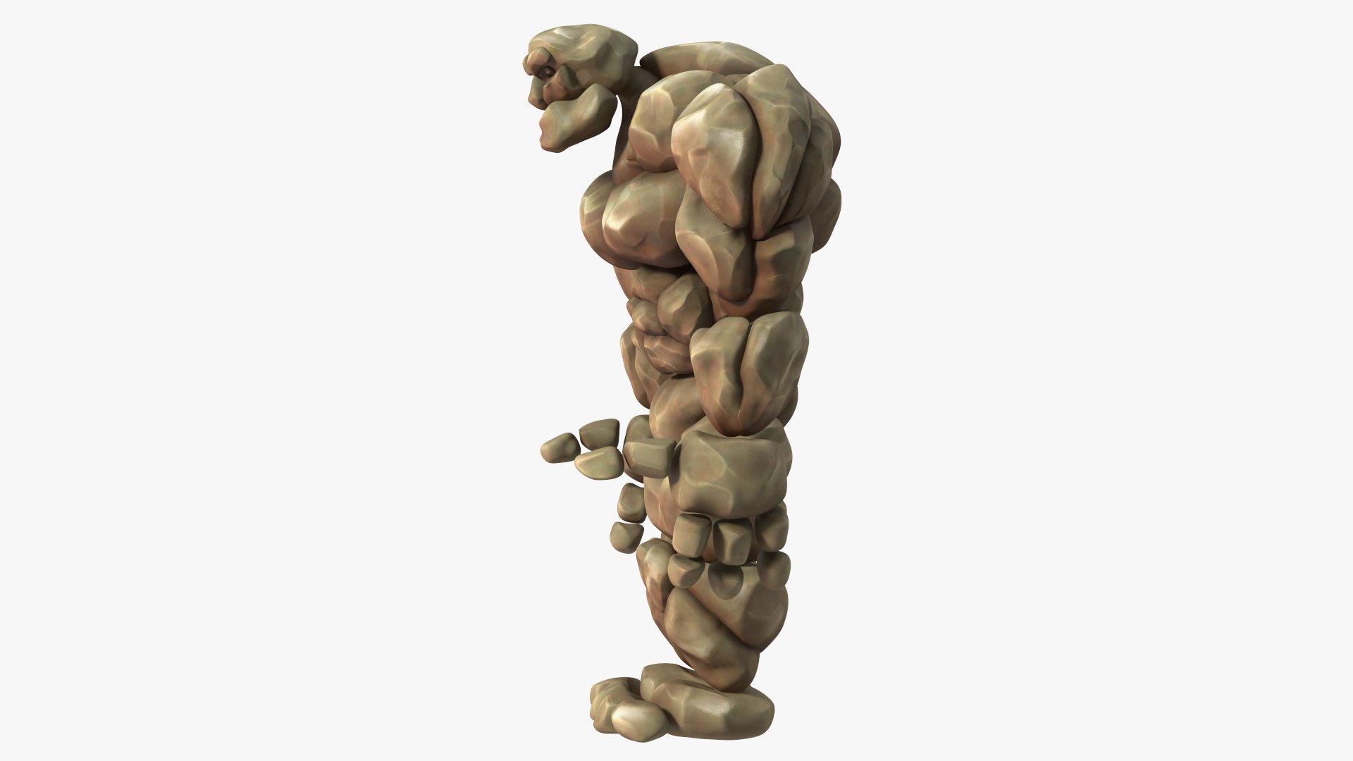 Stone Golem Cartoon Character Brown Rigged for Modo