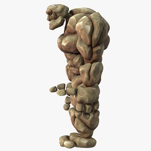3D Stone Golem Cartoon Character Brown Rigged for Modo