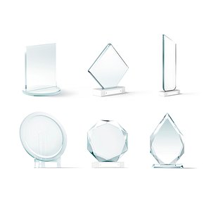Glass Award Trophy Shapes - crystal plaque trophies set