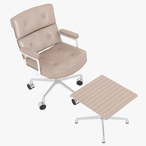 Eames Executive Chair White Frame Beige Leather and Ottoman by Herman Miller model