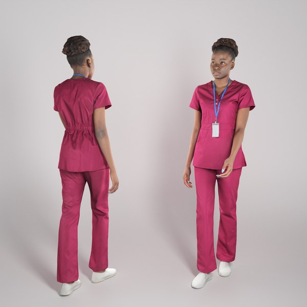 3D Young african woman in surgical uniform walking 242