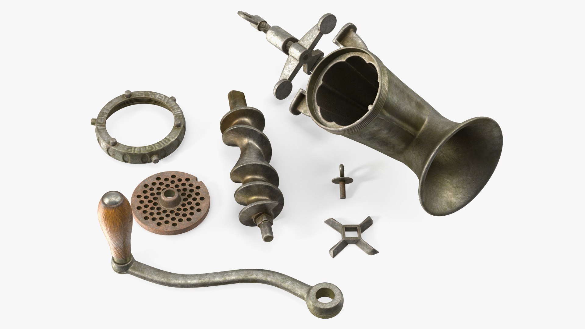 Antique Meat Grinder Disassembled 3D model preview