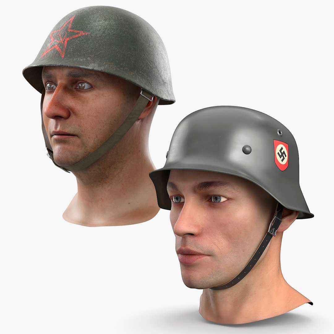 Red Army and German Men Heads with Helmets Collection 3D model preview
