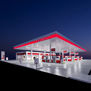 Gas Station 04 - Night 3D model