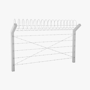 3D Concrete Post Barbed Wire Fence model