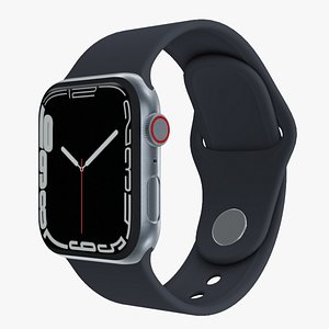 3D Apple Watch 7 Series - Silver Stainless Steel Case with Midnight Sport Band model