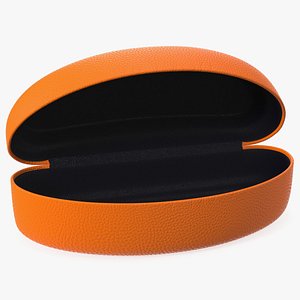 Hard Shell Leather Eyeglass Case Orange Open