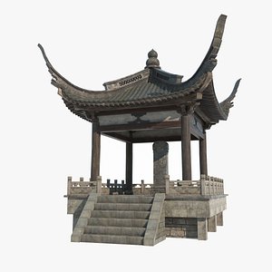3D Ancient Asian architectural stone pavilion model