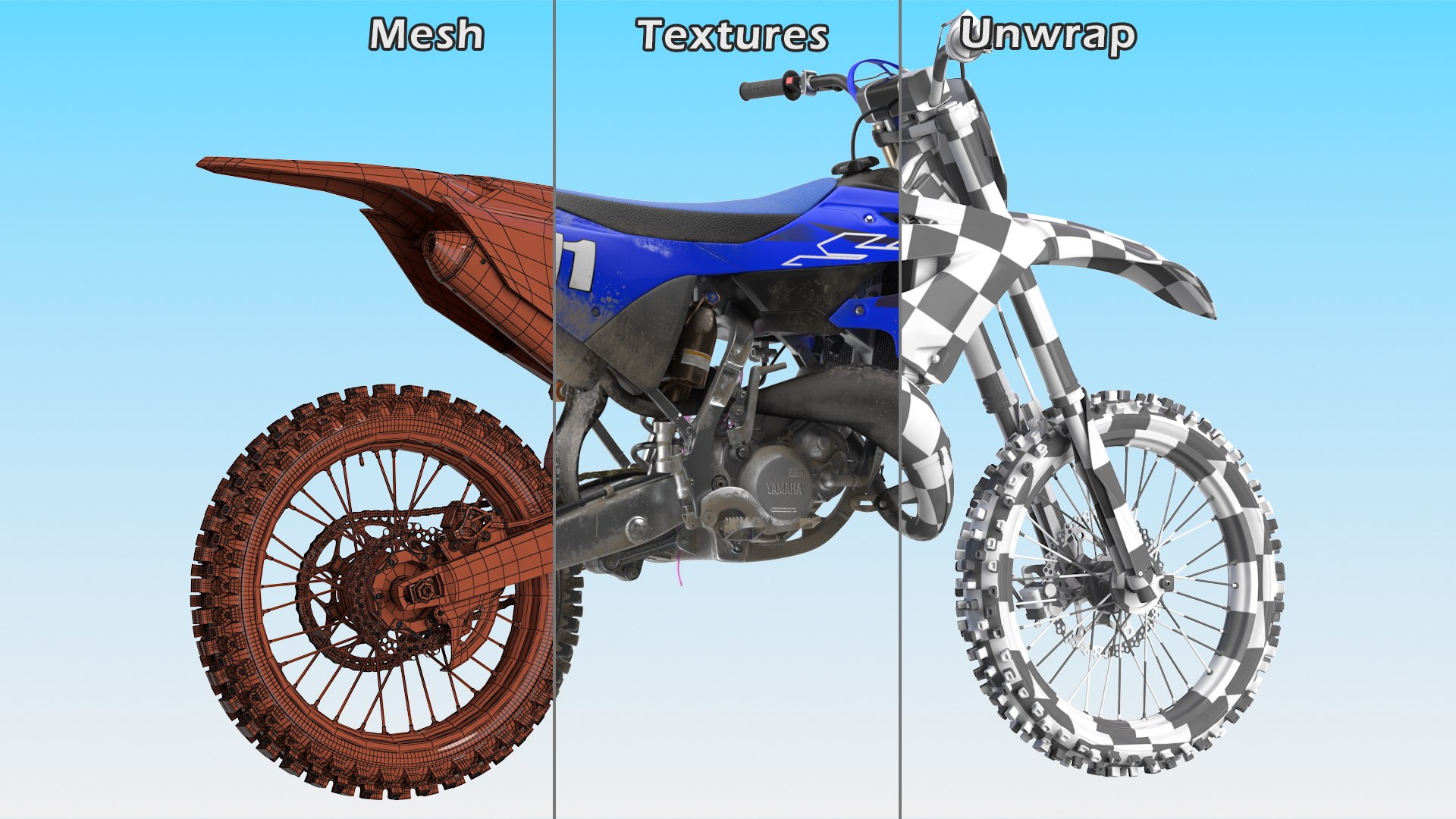 3D Yamaha YZ125 2022 Dirt model https://p.turbosquid.com/ts-thumb/co/6NV9Ph/0S/yamahayz1252022dirtvray3dmodel024/jpg/1654775049/1920x1080/fit_q87/8bba1a46af848b7557ac566190406ccd64da6d37/yamahayz1252022dirtvray3dmodel024.jpg