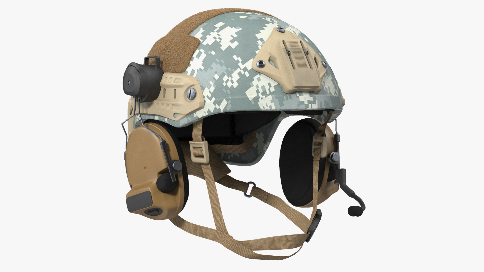 Tactical Gear Helmet Grey Camo Fur 3D model preview