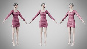 Dress 54 Dusty Rose Velvet 3D model