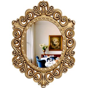 Classic Antique makeup Wall Mirror Elegant Carved Gold Frame 3D model 3D model