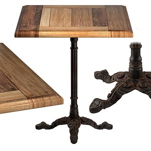 Cast Iron and Oak Restourant Table Square