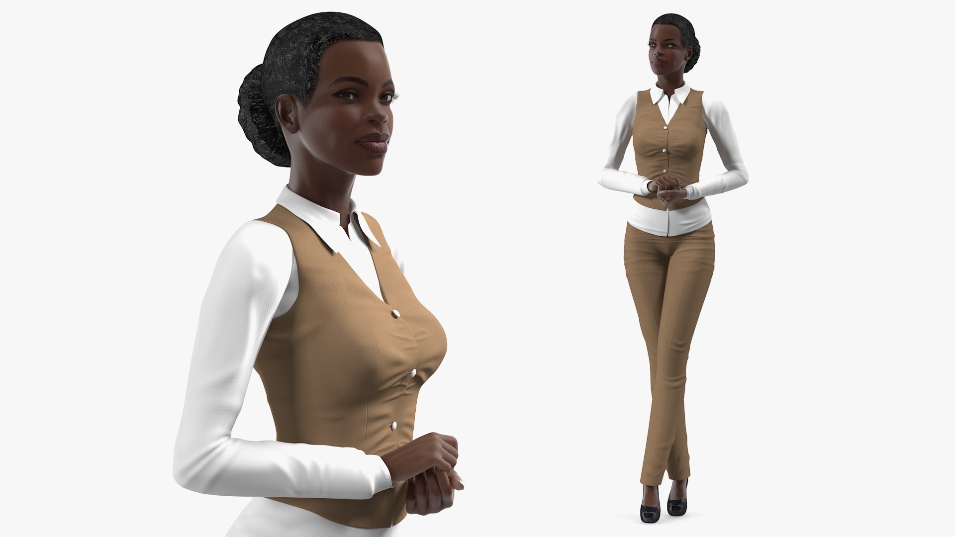Dark Skin Business Style Woman Standing Pose 3D model preview